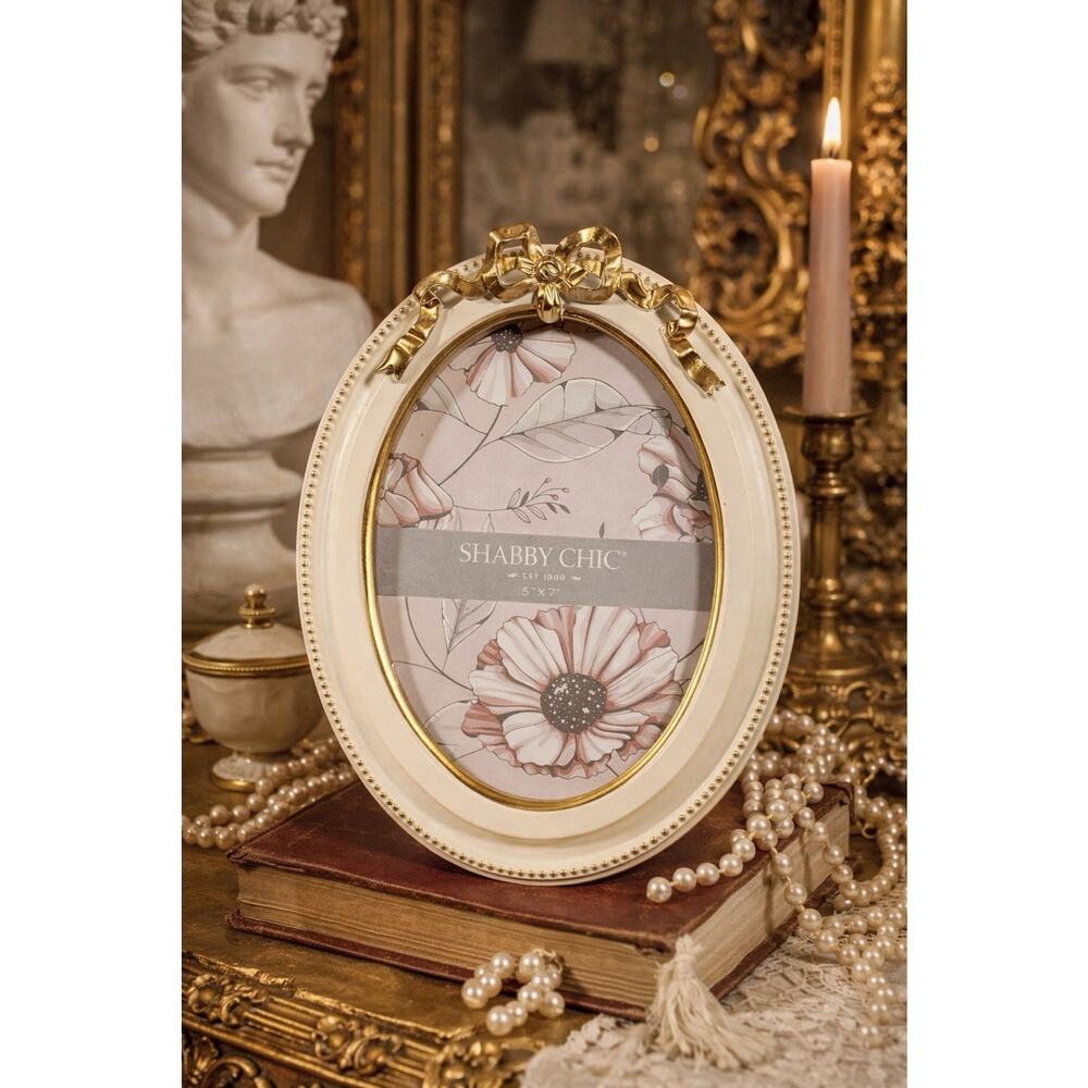 White & Gold Shabby Chic Farmhouse Vintage Boho Home Decor Bow Picture Frame